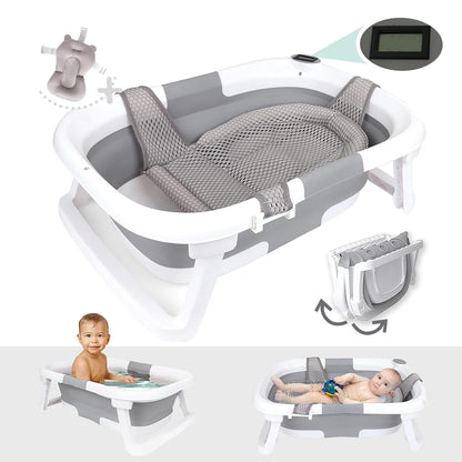 BEBELEH™ Collapsible Baby Bathtub with Thermometer – Bathtub + Baby tub Sling + Newborn Sling