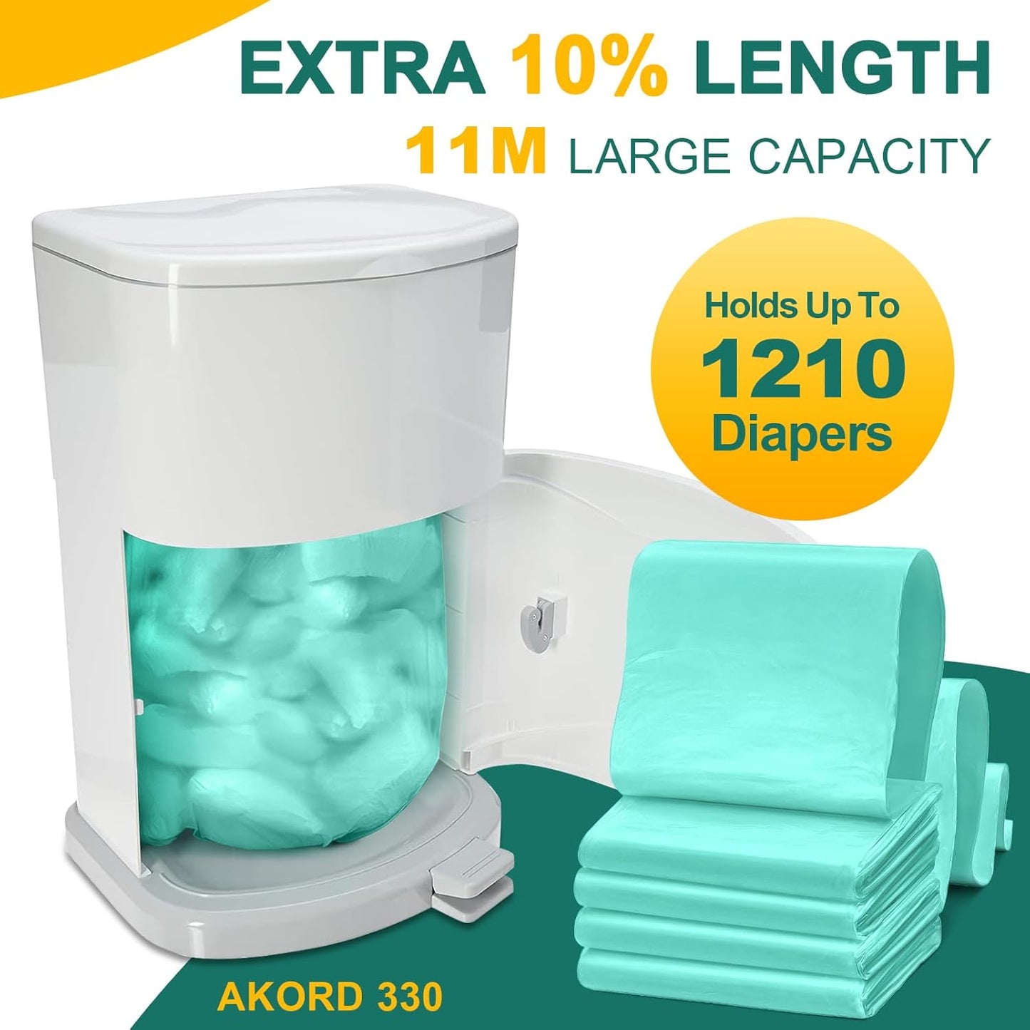 Adult Diaper Liner Refills Compatible with Janibell Akord 330 Slim 2 Pack for 1210 Diapers(Extra 10% Length&30% Thickness) Incontinence Disposal System Plant Scent to Eliminate Waste/Odor Resistant
