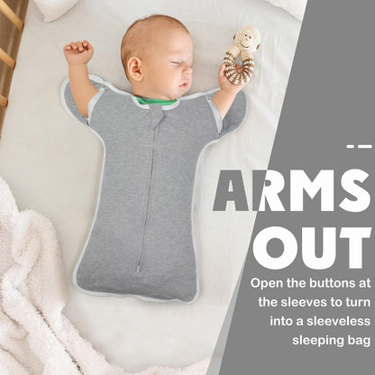 2 Pack Transition Swaddle with 2 Way Zipper, 2 in 1 Arms in/Out Transitional Arms Up Swaddle, 100% Cotton Newborn Swaddle Zipper Swaddles Baby Swaddling Sack Sleeping Sack 0-3 Months