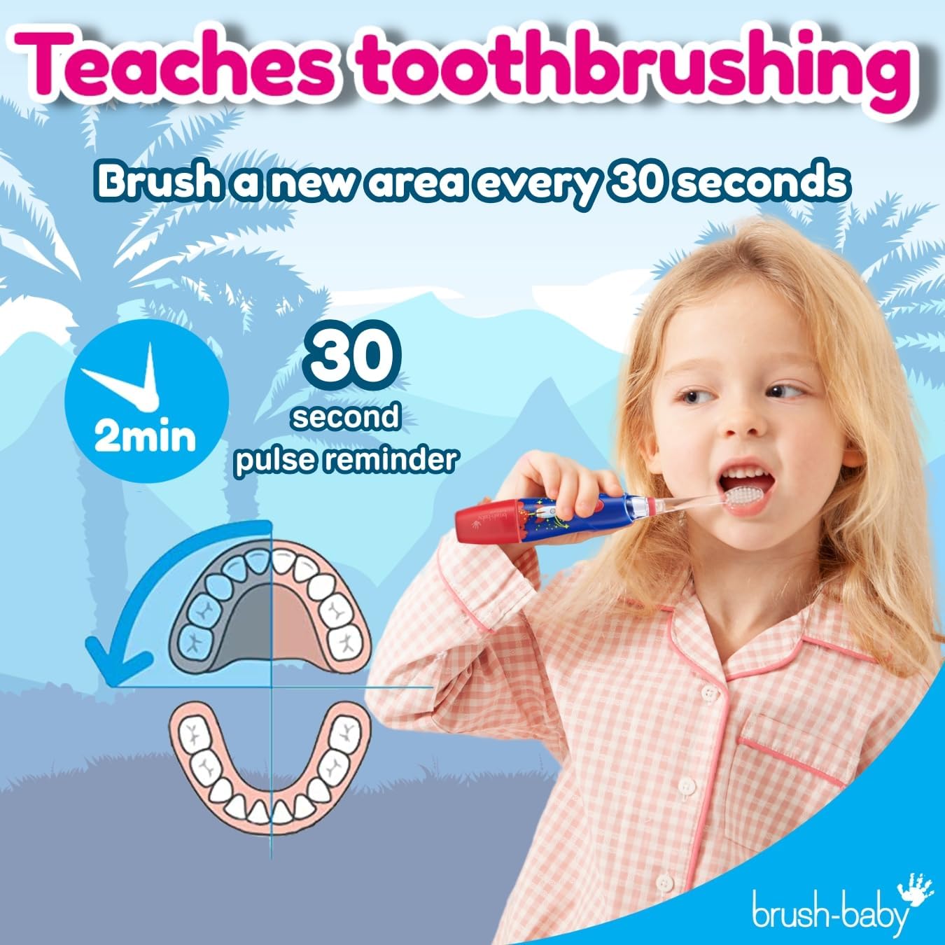 Brush‑Baby - KidzSonic Dinosaur Kids Electric Toothbrush for Ages 3+ with Disco LED Lights, Gentle