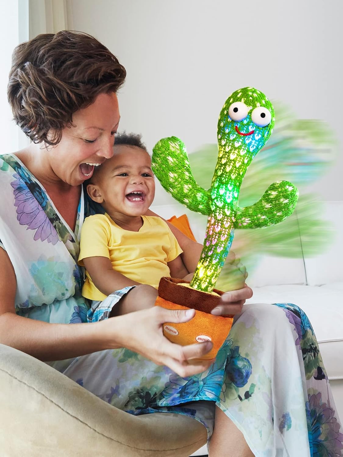 Talking Cactus Toy with LED 120 English Songs, Singing Cactus Dancing Musical Toy, Tummy Time Toys Baby Mimicking Repeats What You Say (Audio Recording & Retelling) Boys Girls Interactive Gift