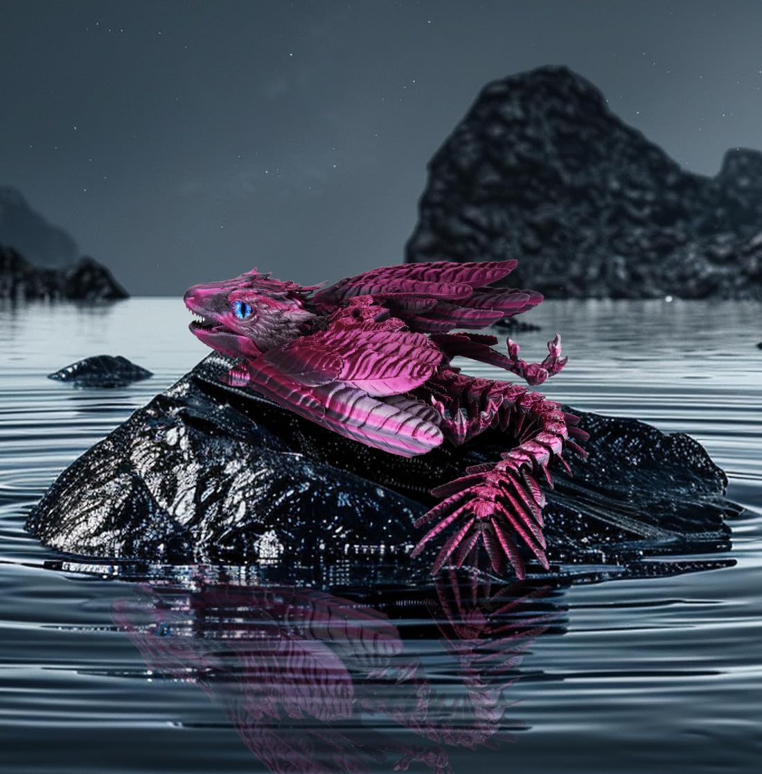 3D Printed Dragon with Wings 3D Printed Animals Articulated Dragon Fidget Dragon 3D Printed Toys Dragon Toy Desk Pets Home Office Decor (Purple)