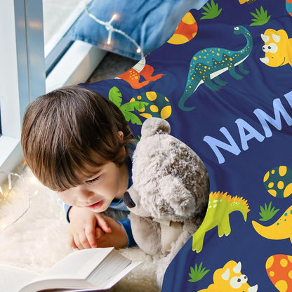 Ship Next Day, Custom Dinosaur Blanket - Printed in USA, Personalized Blankets with Name, Gift for