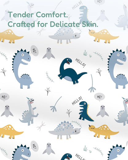 Pack and Play Sheets Fitted, Dino Animals Blue, Soft and Stretchy, Hypoallergenic and Safe, 2 Pack