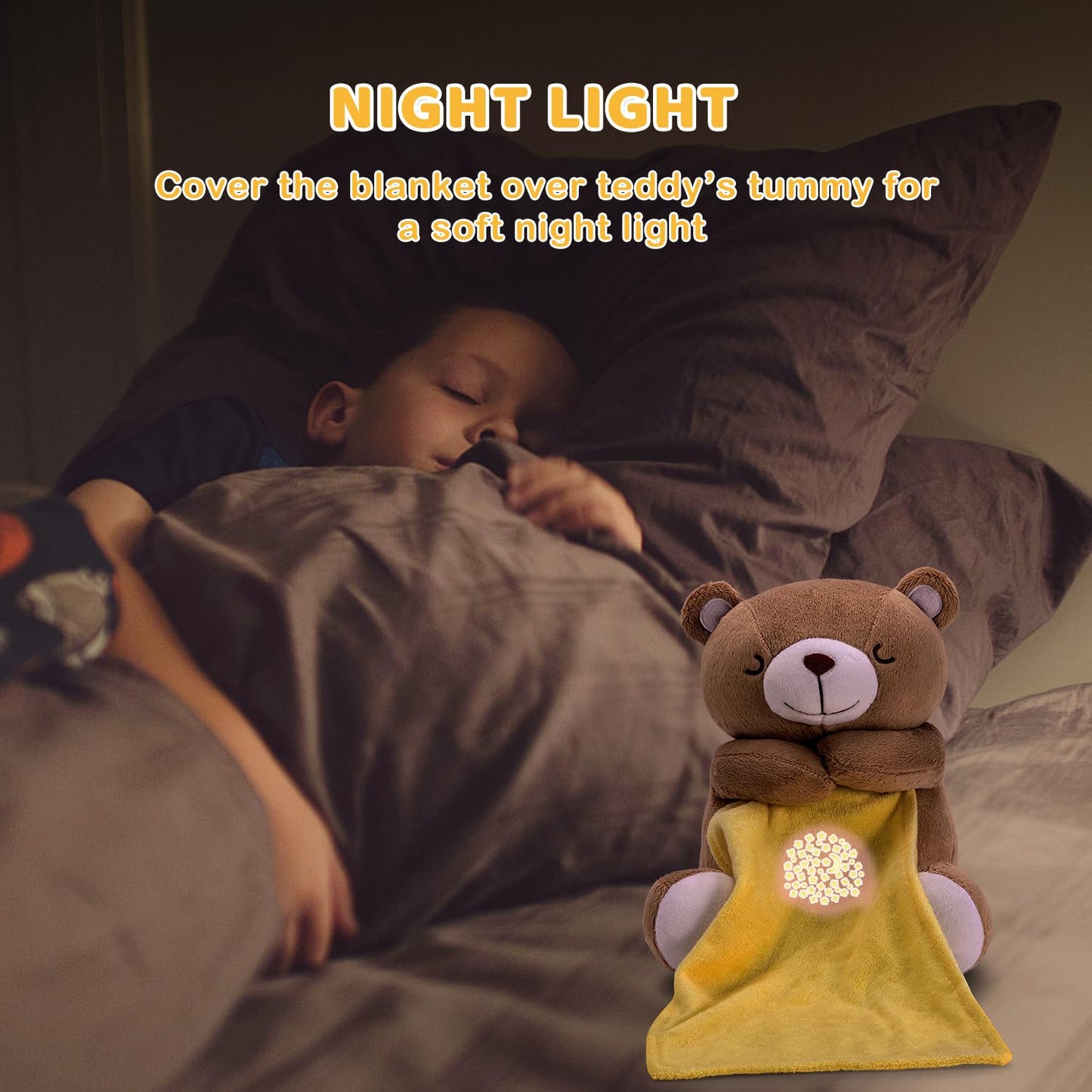 BEREST Rechargeable Baby Sleep Soother Bear, Nursery Decor Night Light Projector, Mom's Heartbeat Cry Sensor Lullabies White Noise Sound Machine, Toddler Crib Sleeping Aid Toys for Shower Gifts