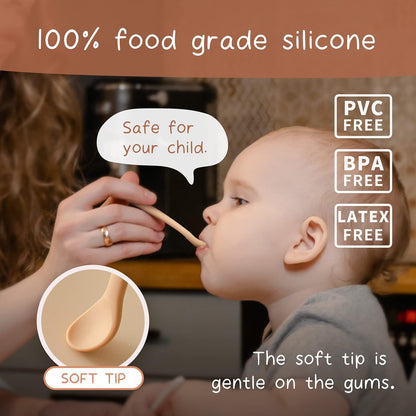 Moonkie Silicone Baby Spoons Set of 4, Two Sizes Feeding Spoon for First Stage 4+ Months, Baby Utensils with Case, Toddler Led Weaning Spoons, Bendable, Chewproof & Boil-proof