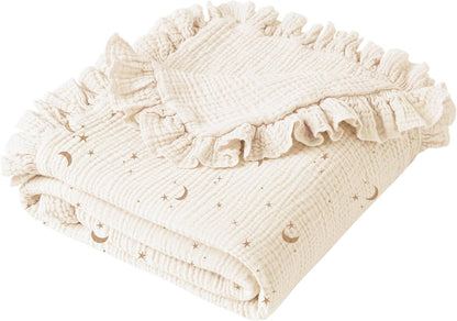 Konssy Flounce Muslin Baby Blankets, Cotton Crib Blanket for Baby Infant Toddler, Super Soft and