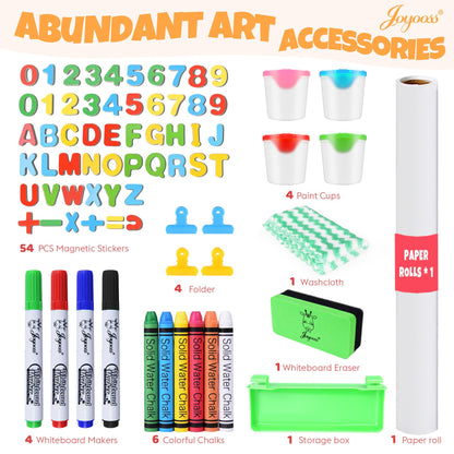 JOYOOSS Kids Wooden Easel with Paper Roll - Adjustable Magnetic Double Sided Drawing Board