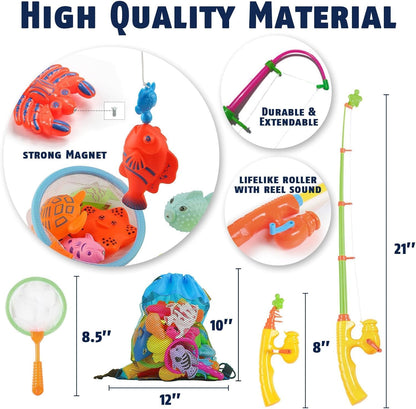 CozyBomB™ Magnetic Fishing Toys Game Set for Kids | Water Table Bathtub Kiddie Pool Party & Pole