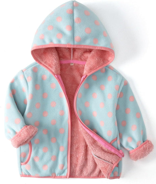 Toddler Printed Polar Fleece hooded Jacket Baby Boys Girls Kids Winter Warm Spring Autumn Outerwear Soft Lightweight
