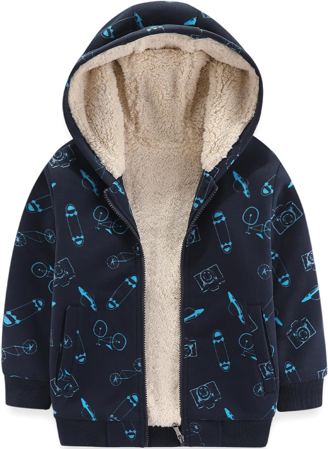 Bumeex Kids Boy's Girl's Sherpa Fleece Lined Jacket Spring Fall Winter Zip up Sweatshirt Hoodie 2-14Y(Toddler/Kid)