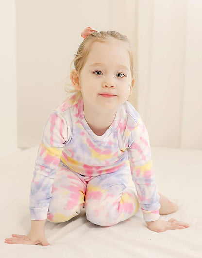 VAENAIT BABY 12M-12Y Toddler Kids Boys Girls 100% Cotton Marbling Tiedye Sung Fit Sleepwear Pajamas 2pcs Pjs Set