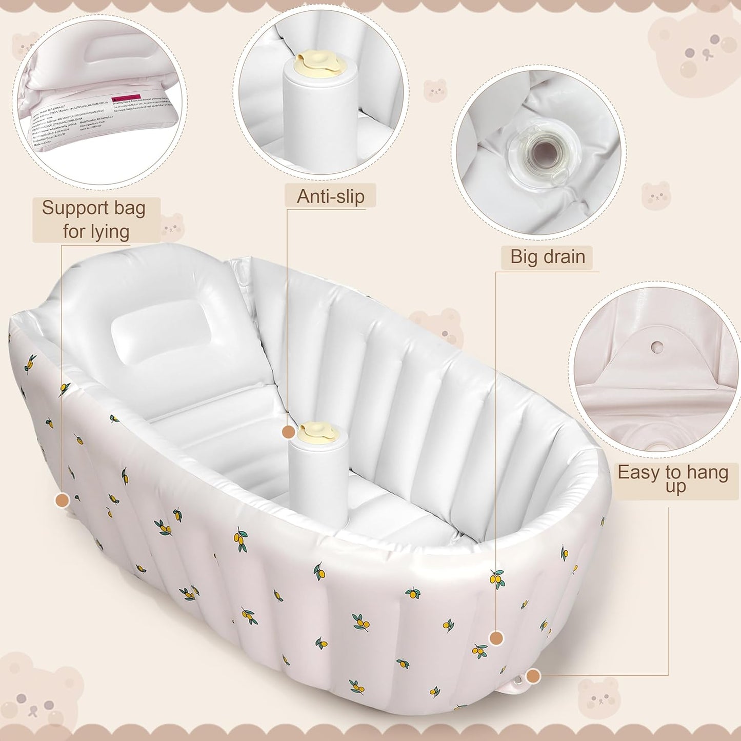 Mink Inflatable Baby Bathtub with Built-in Air Pump, Newborn to Toddler Bath Tub,Portable Travel