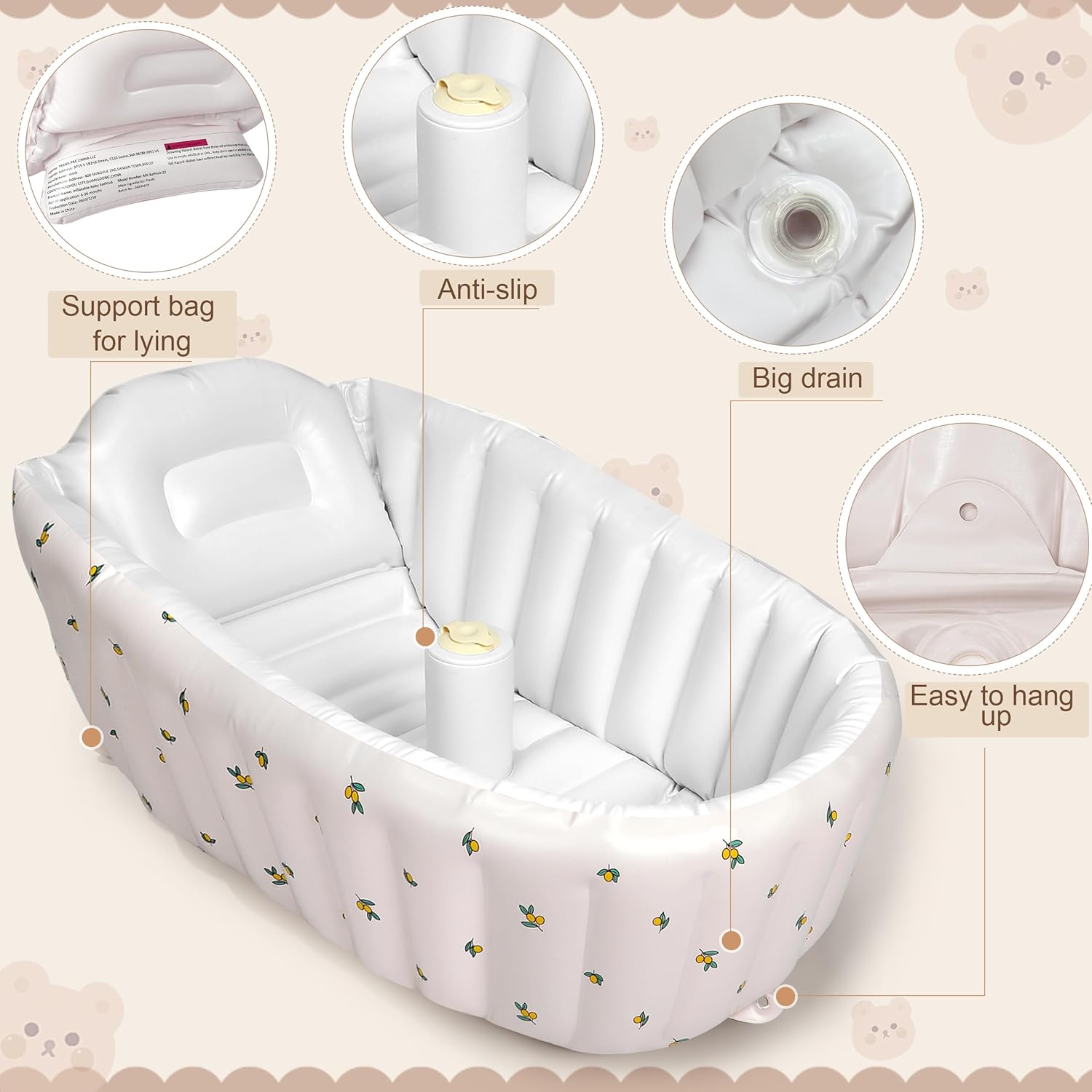 Mink Inflatable Baby Bathtub with Built-in Air Pump, Newborn to Toddler Bath Tub,Portable Travel