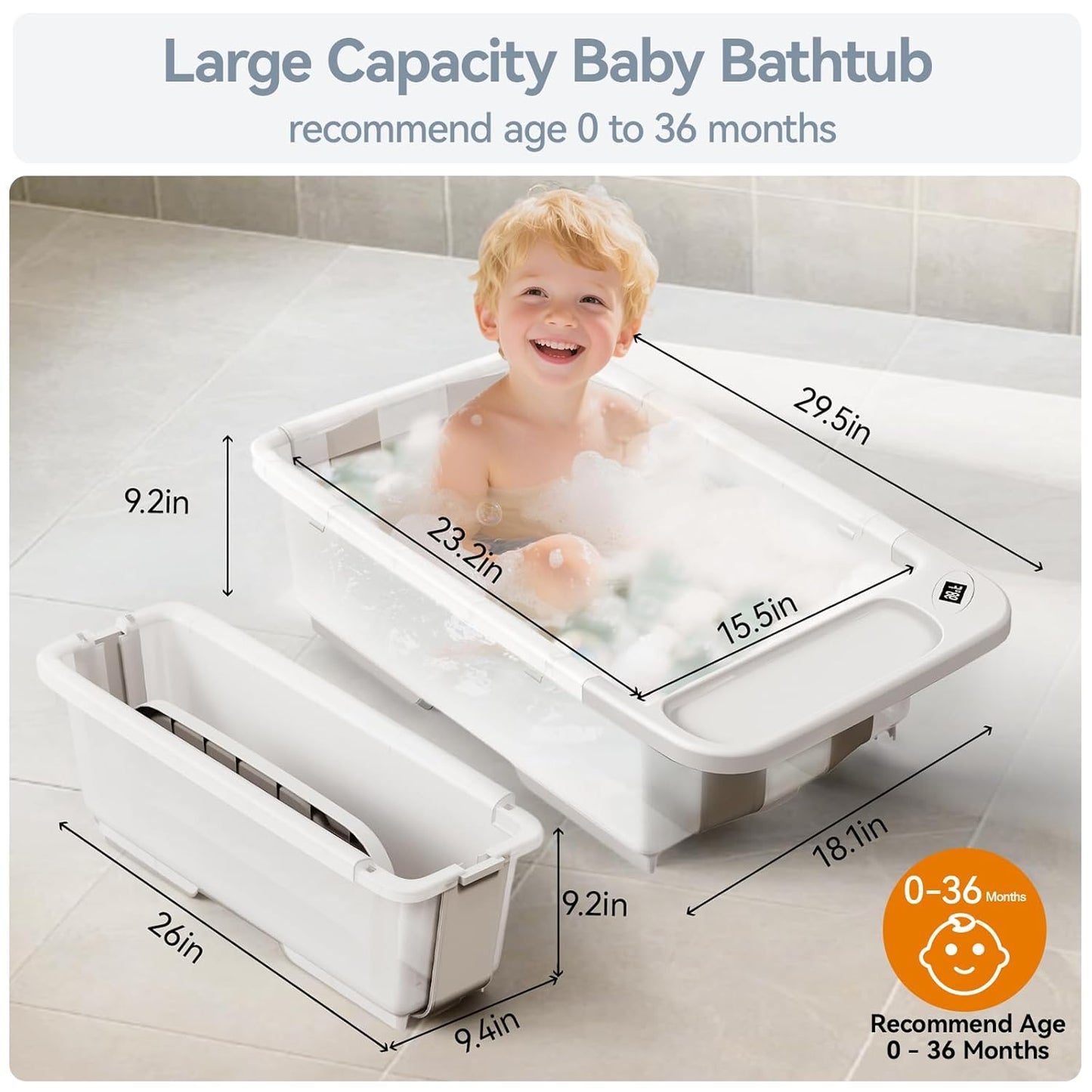 Collapsible Baby Bathtub - Large Capacity Baby Bath Tub with Thermometer & Soft Cushion | Portable