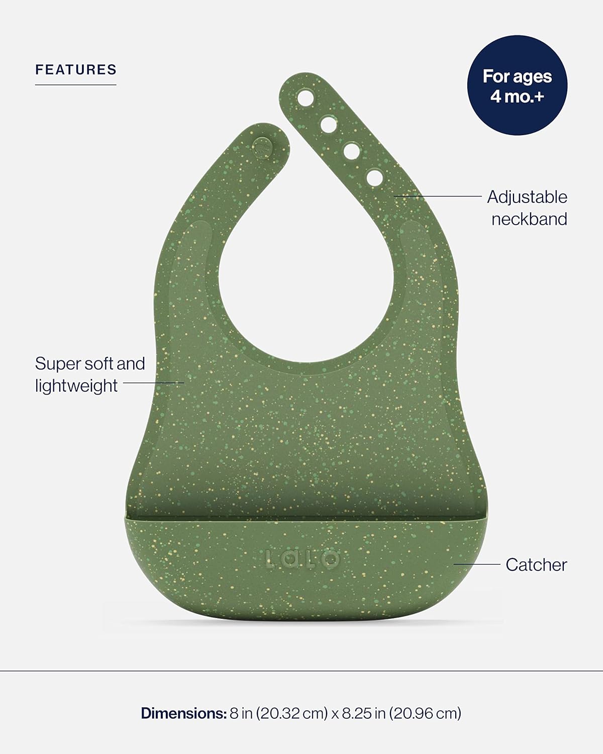 Lalo The Bib - Waterproof, Non-Toxic Silicone Baby Bib with Adjustable Neck Band & Silicone Food