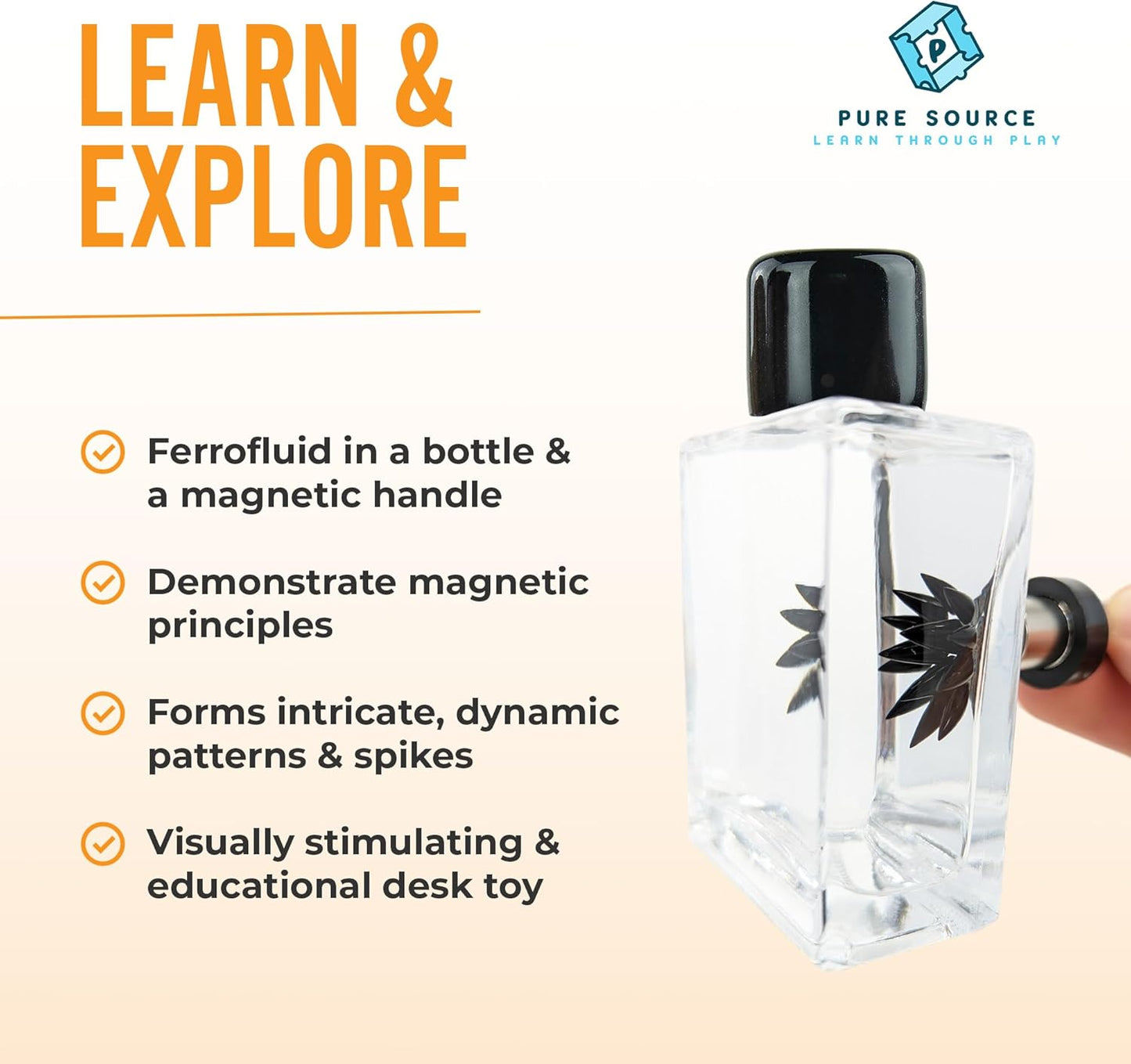 FerroFluid Display Toy Bottle – Ferro Fluid Liquid Metal STEM Toy, Magnetic Desk Toy with Neodymium Magnets, Interactive Kids & Adults Physics Toy, Educational Iron Filings Magnet Science Kit