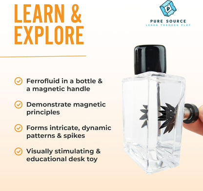 FerroFluid Display Toy Bottle – Ferro Fluid Liquid Metal STEM Toy, Magnetic Desk Toy with Neodymium Magnets, Interactive Kids & Adults Physics Toy, Educational Iron Filings Magnet Science Kit