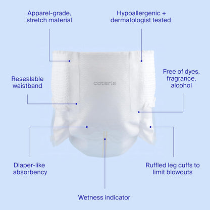 Coterie The Pant, Size 5, Pull Up Style Diapers for Sensitive Skin, Hypoallergenic, Super Absorbent Overnight Leak Protection, 3T/4T (27-38 lbs) 112 Count