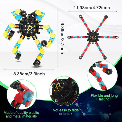 100 Pcs Funny Sensory Fidget Toy Bulk Transformable Chain Robot Finger Toys Fidget Spinners Stress Relief Fingertip Gyro Deformable Mechanical Spiral Twister Spinner Toy for Adult Kids ADHD (Glow)