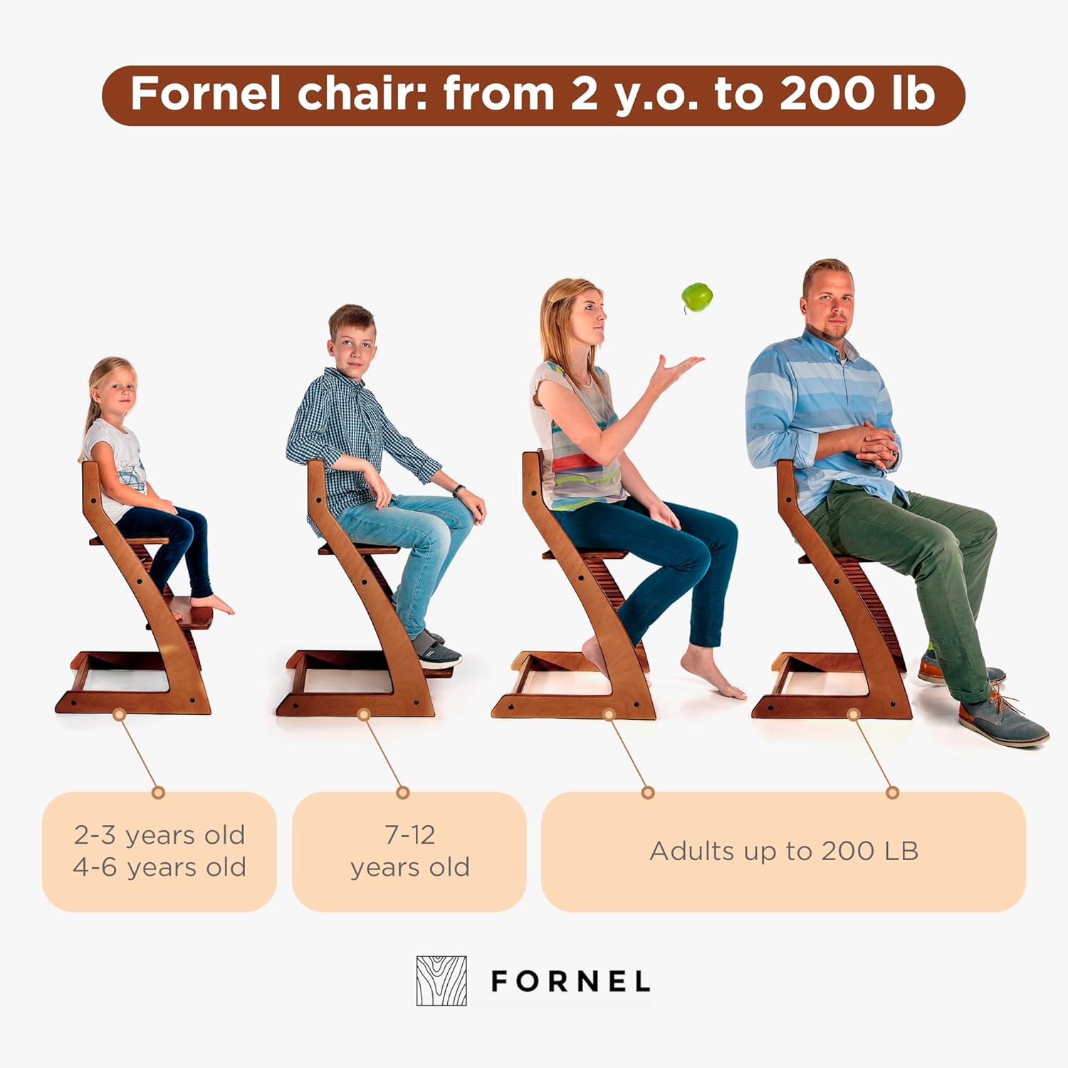FORNEL Adjustable Wooden High Chair for Babies, Toddlers & Kids | The Grow-with-Me Chair from 6