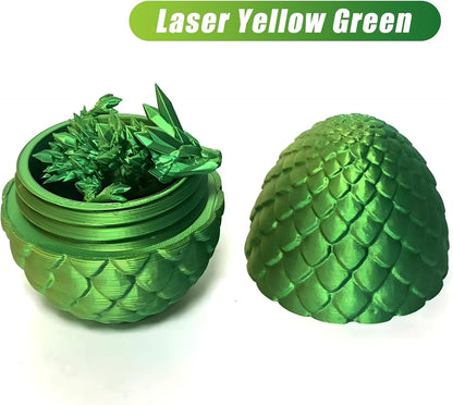 3D Printed Dragon Egg Crystal Dragon Fidget Toy Full Articulated Dragon Mystery Dragon Eggs with Dragon Inside Home Office Desk Decor Gifts Toys (Laser Yellow Green)