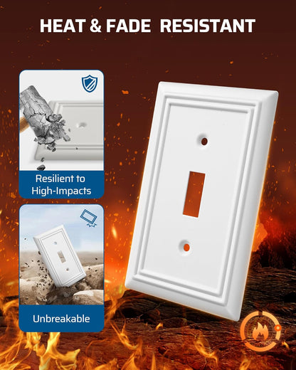 DEWENWILS Single Toggle Wall Plates, White Metal Light Switch Cover Plates, 4.92" x 3.14" Outlet Wall Plates, Switch Plate Covers for Home Decor, 2 Pack