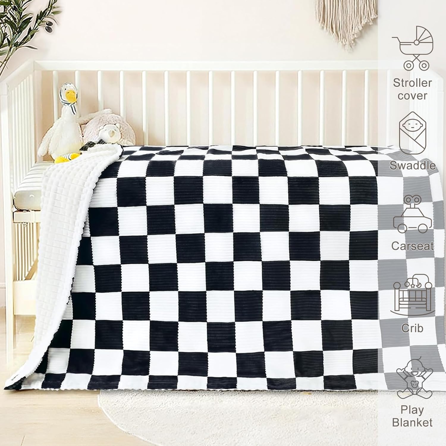 HOMRITAR Black and White Baby Blanket for Boys Ultra Soft Warm Lightweight Toddler Blanket with