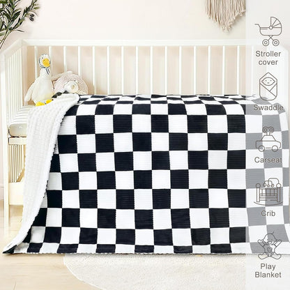 HOMRITAR Black and White Baby Blanket for Boys Ultra Soft Warm Lightweight Toddler Blanket with