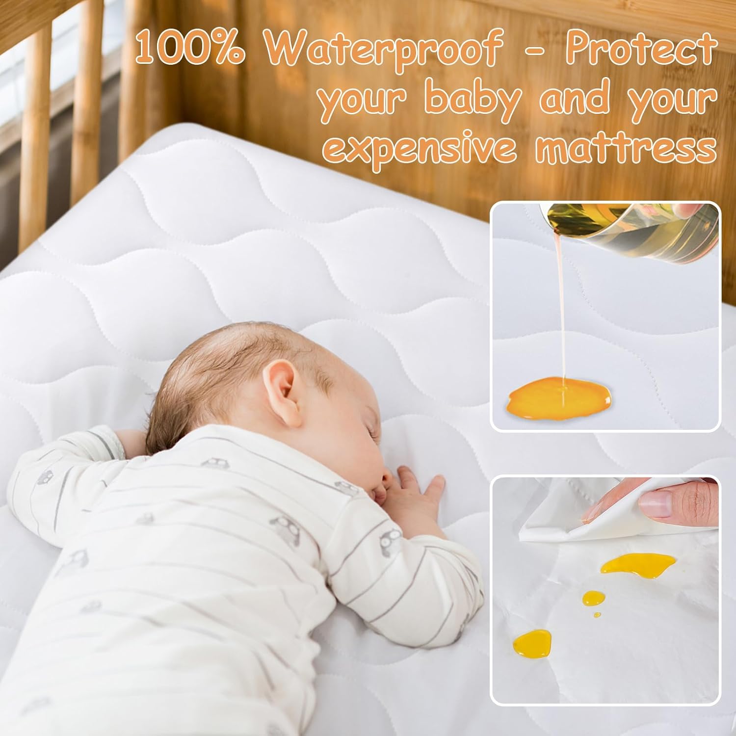 Yoofoss Waterproof Crib Mattress Protector, Quilted Infant Mattress Pad Cover Soft and Breathable