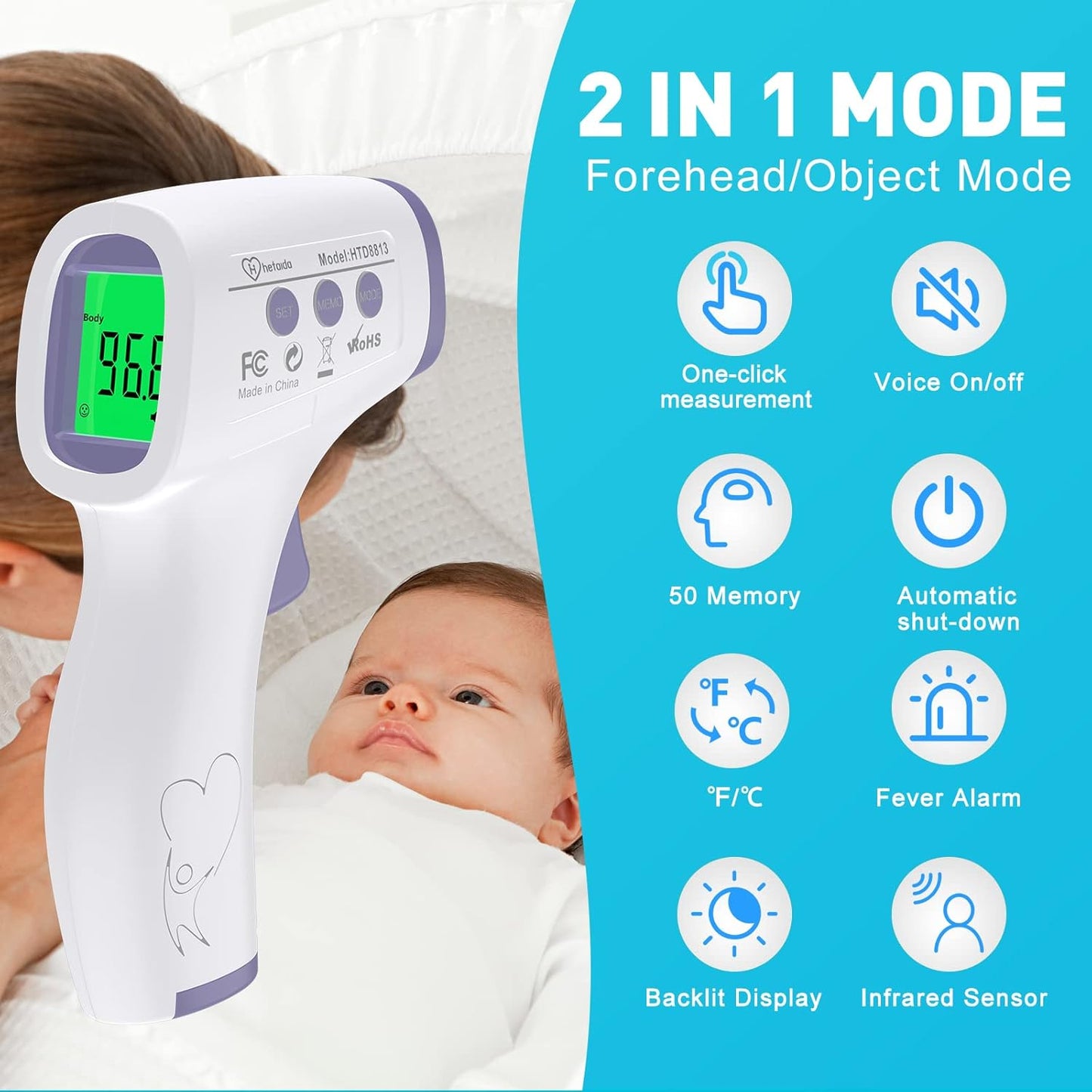 Digital Thermometer for Adults and Kids, No Touch Forehead Thermometer for Baby, 2 in 1 Body