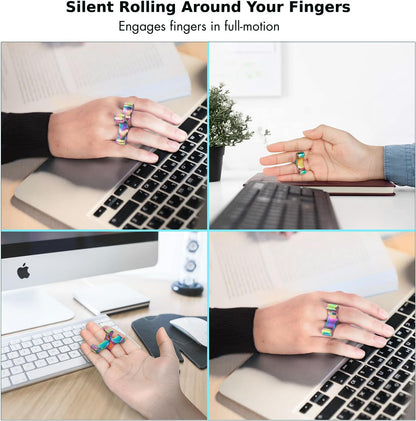 Fidget Toys Adults - Metal Finger Fidget Flipper 2Shapes - Quiet Unique Fidget Ring Stim Toys - Stocking Stuffer & Top Gadget Gift Idea (Rainbow)