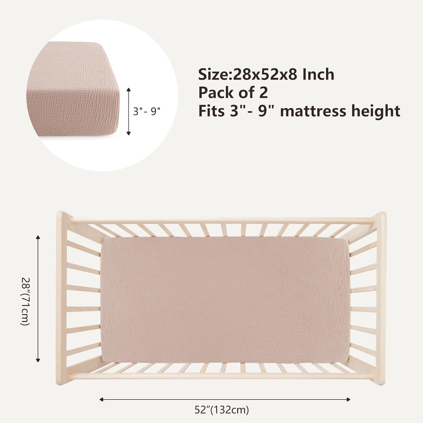 Bearmoss Muslin Crib Sheets 100% Cotton Baby Crib Sheets Fitted for Standard Crib Mattress &