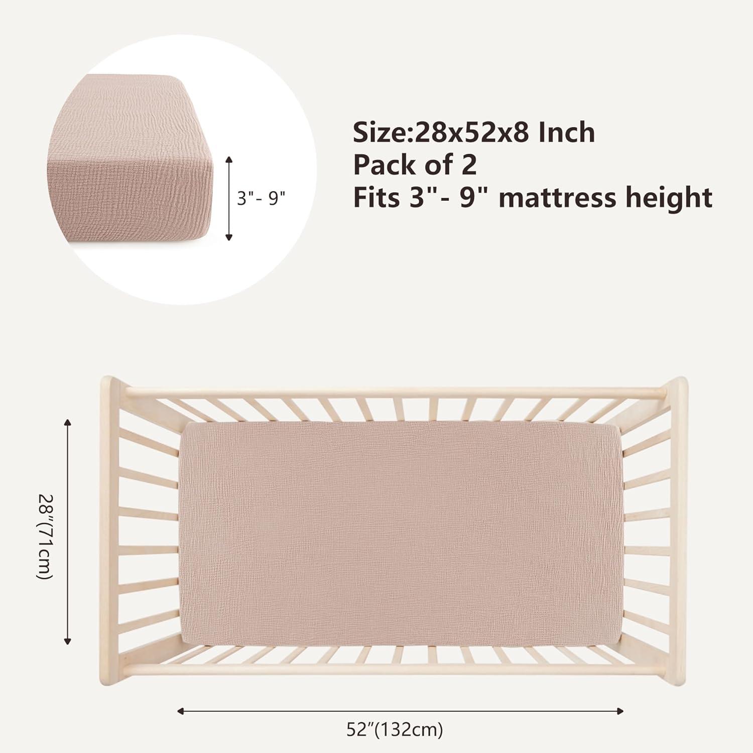 Bearmoss Muslin Crib Sheets 100% Cotton Baby Crib Sheets Fitted for Standard Crib Mattress &