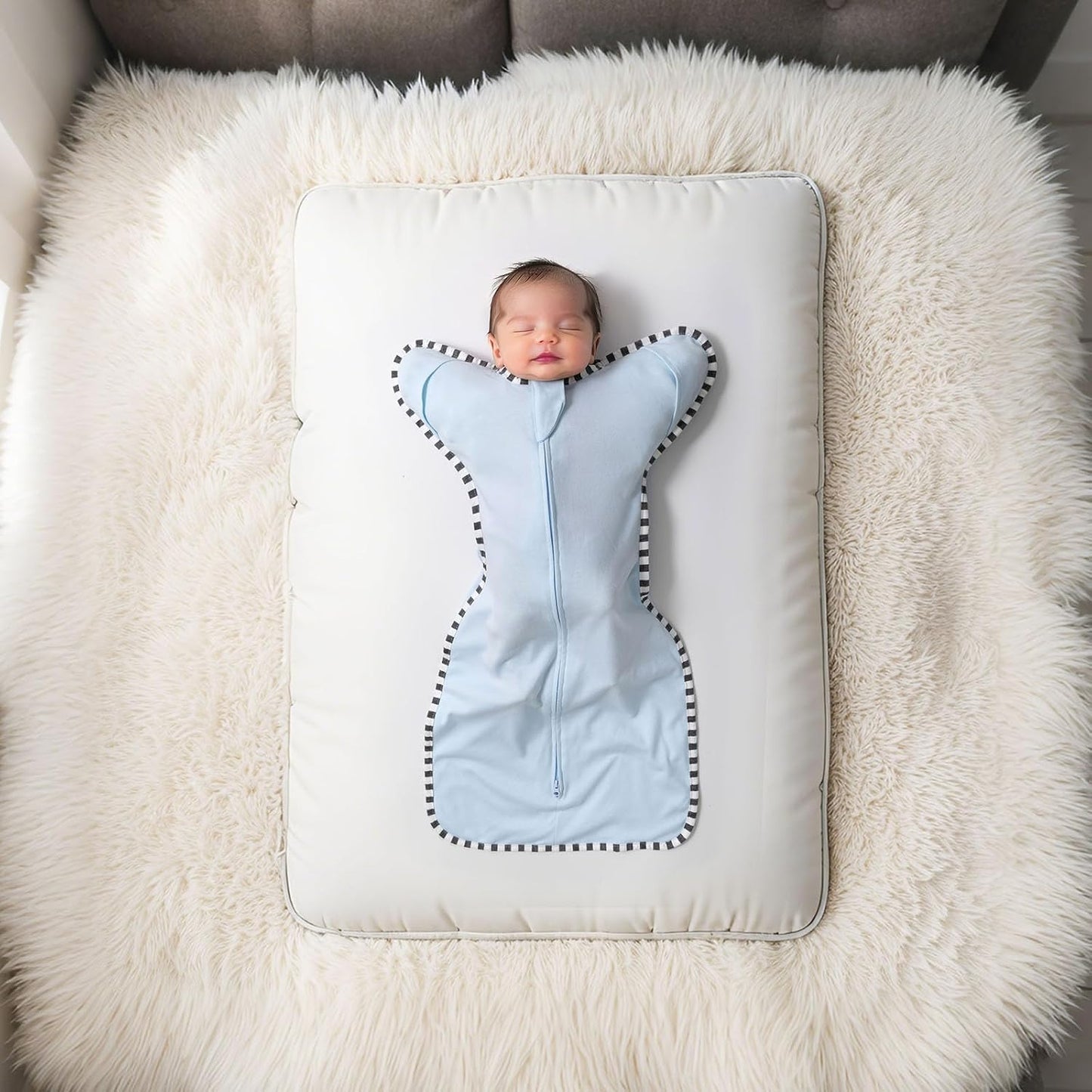 Transition Swaddle, 2 Pack 100% Cotton Baby Sleep Sack, 2-Way Zipper Infant Arm Up Swaddle for Newborn Baby Boys Girls (Blue + Green, L(6-9 Months))