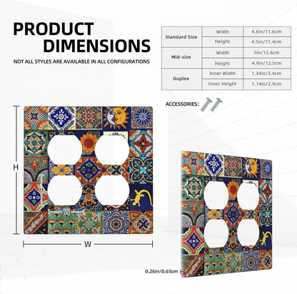 Talavera Mexican Tiles Traditional Color Decoration Print Outlet Covers 2 Gang Double Duplex Decorative Light Switch Covers Electrical Wallplates Socket Faceplate for Kitchen Bathroom Decor