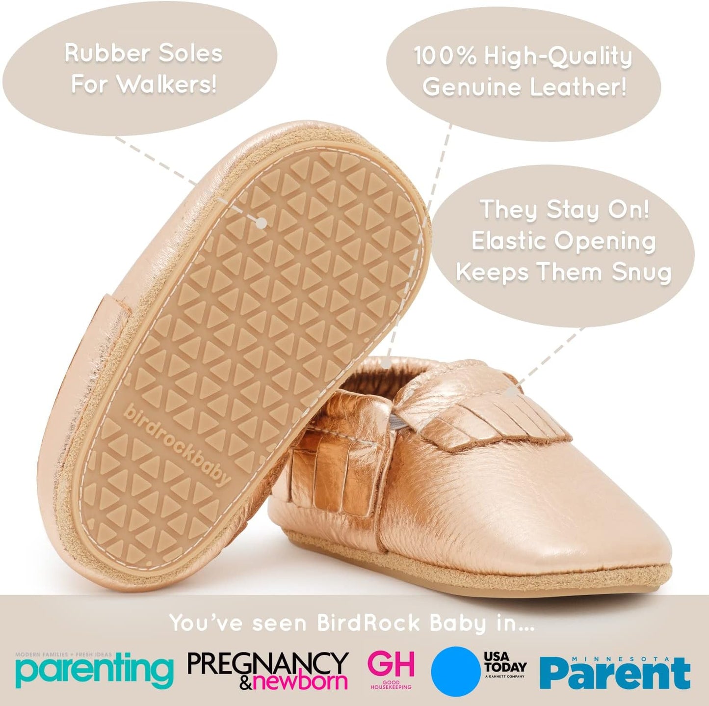 BirdRock Baby Hard Sole Moccasins - Genuine Leather Shoes for Boys and Girls