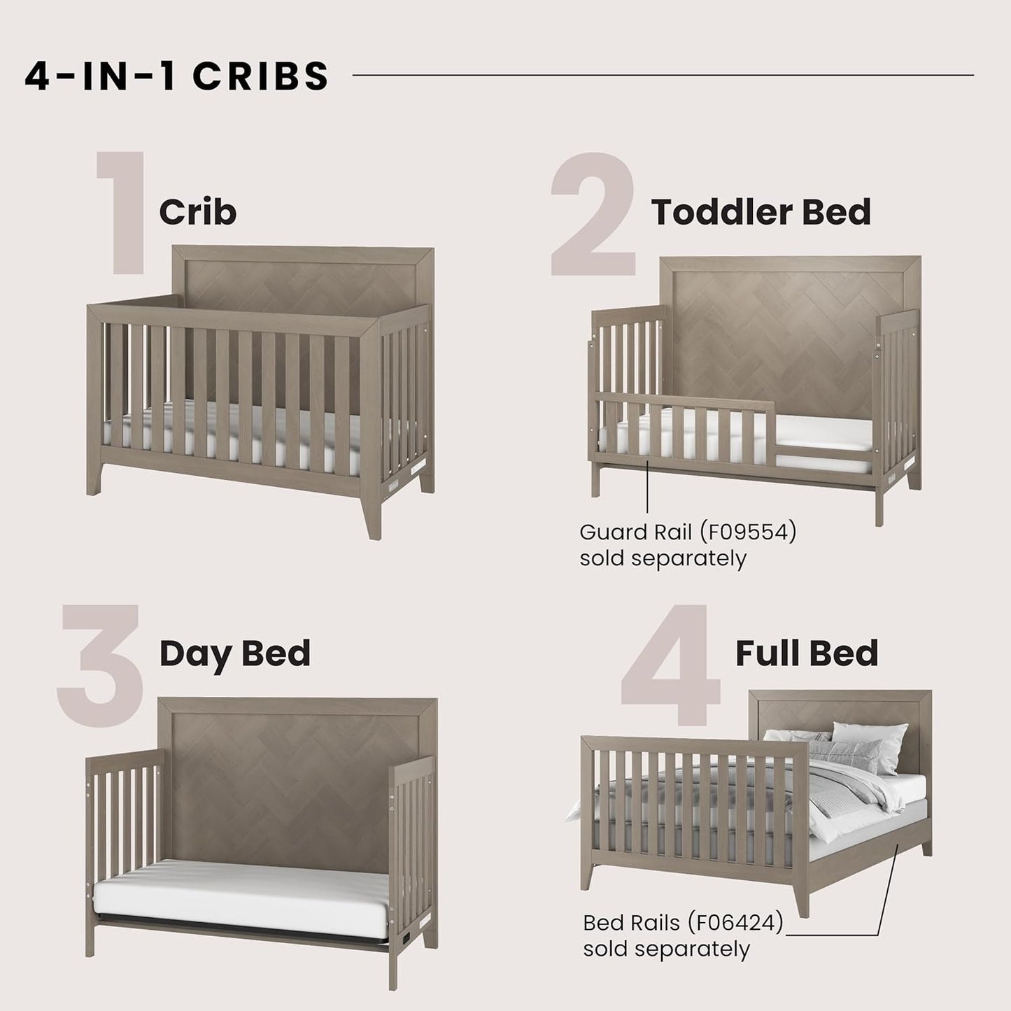Child Craft Kieran 4-in-1 Convertible Crib, Baby Crib Converts to Day Bed, Toddler Bed and Full