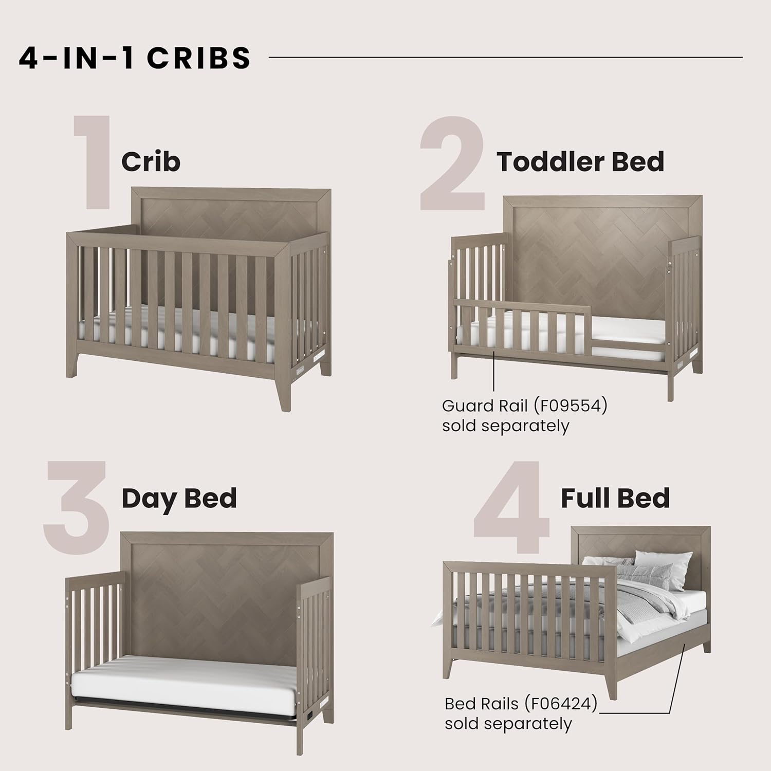 Child Craft Kieran 4-in-1 Convertible Crib, Baby Crib Converts to Day Bed, Toddler Bed and Full