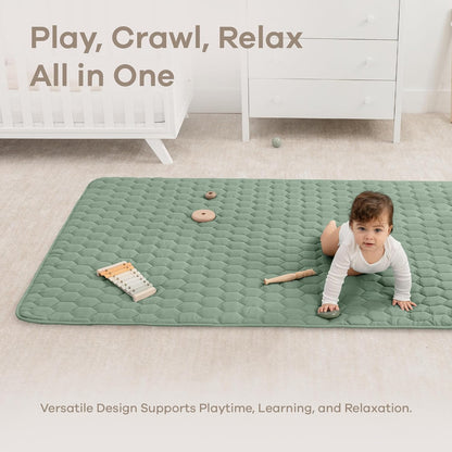 Comfy Cubs Rectangle Kids Play Mat - Medium 48 x 72 inches Soft Quilted Baby Floor Mat with Non-Slip Bottom - Plush Design for Toddlers Playtime and Relaxation - Comfortable and Durable - Fern
