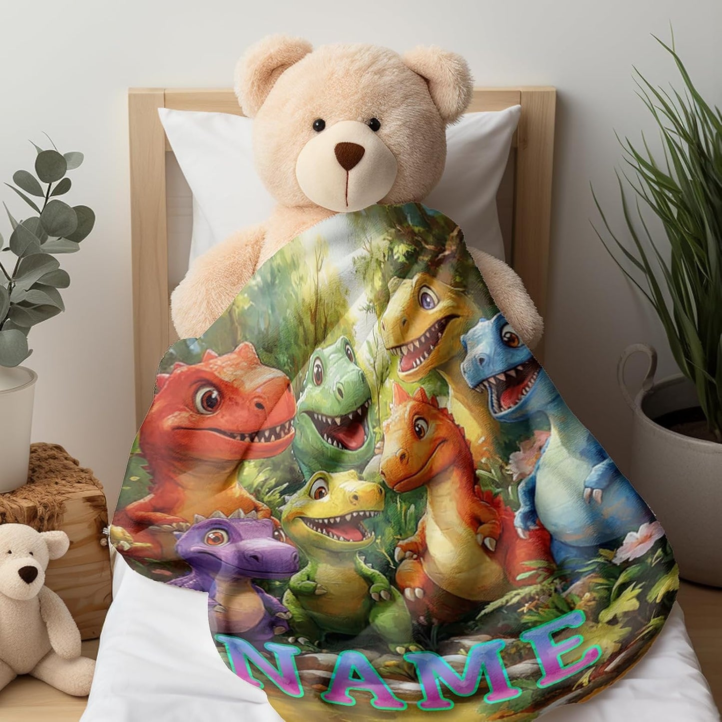 Ship Next Day, Custom Dinosaur Blanket - Printed in USA, Personalized Blankets with Name, Gift for