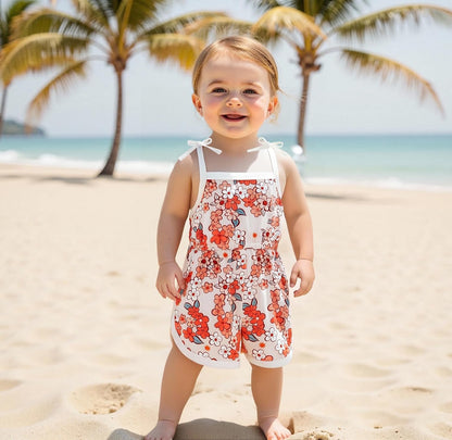 WZTYYDS Toddler Baby Girl Summer Clothes Floral Romper Tie-Up Strap Halter Jumpsuit Infant Summer Sling Playsuit 6M-3T