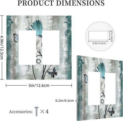 Decorative Outlet Covers Rustic Teal Daisy Floral Flowers Butterfly Wood Grain 2 Gang Double GFCI Rocker Electrical Wall Panels Light Switch Cover Plate for Bathroom Bedroom Decor