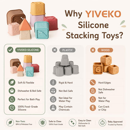 YIVEKO Baby Stacking Cups Toy, Silicone Stacking Tower Educational Baby Toys 6M+, Soft Teething