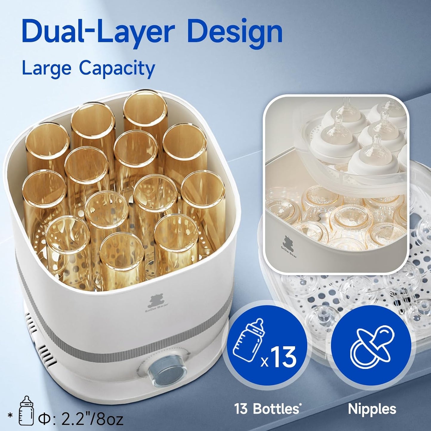 Snow Bear Baby Bottle Sterilizer and Dryer, 6-in-1 Electric Steam Bottle Sterilizer for Baby Bottle