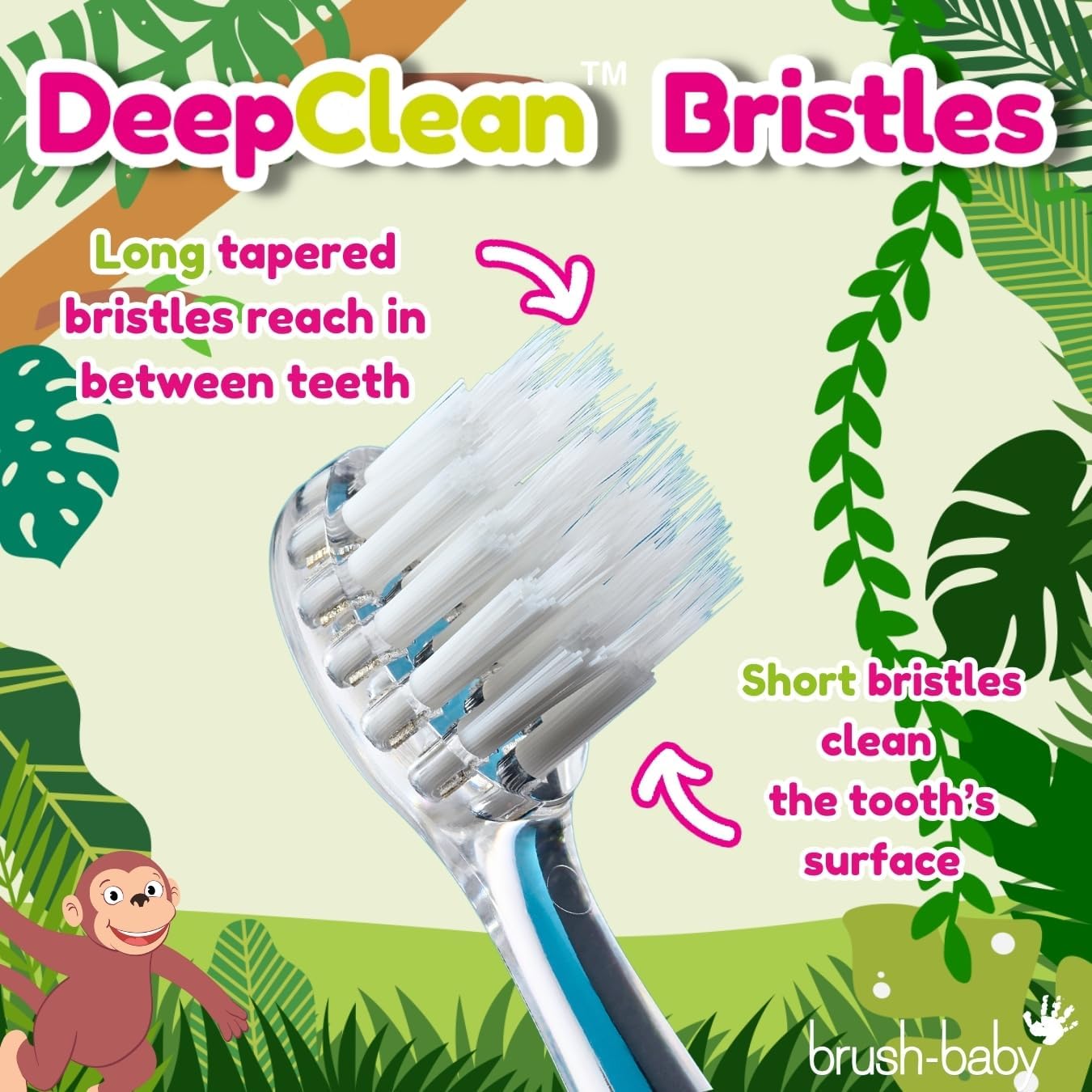 brush-baby WildOnes™ Rechargeable Kids Electric Toothbrush – Monkey | Flashing Lights, 2-Min Timer