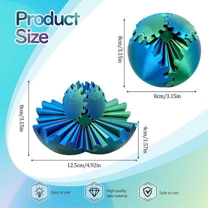 Gear Ball - GearSphere Fidget Toy, 3D Printed Gear Ball Spin Ball Cube Desk Toy, 2024 Gear Sphere Cube Puzzlefor Adults Kids, Stress and Anxiety Relaxing Fidget Toy (Blue-Green)