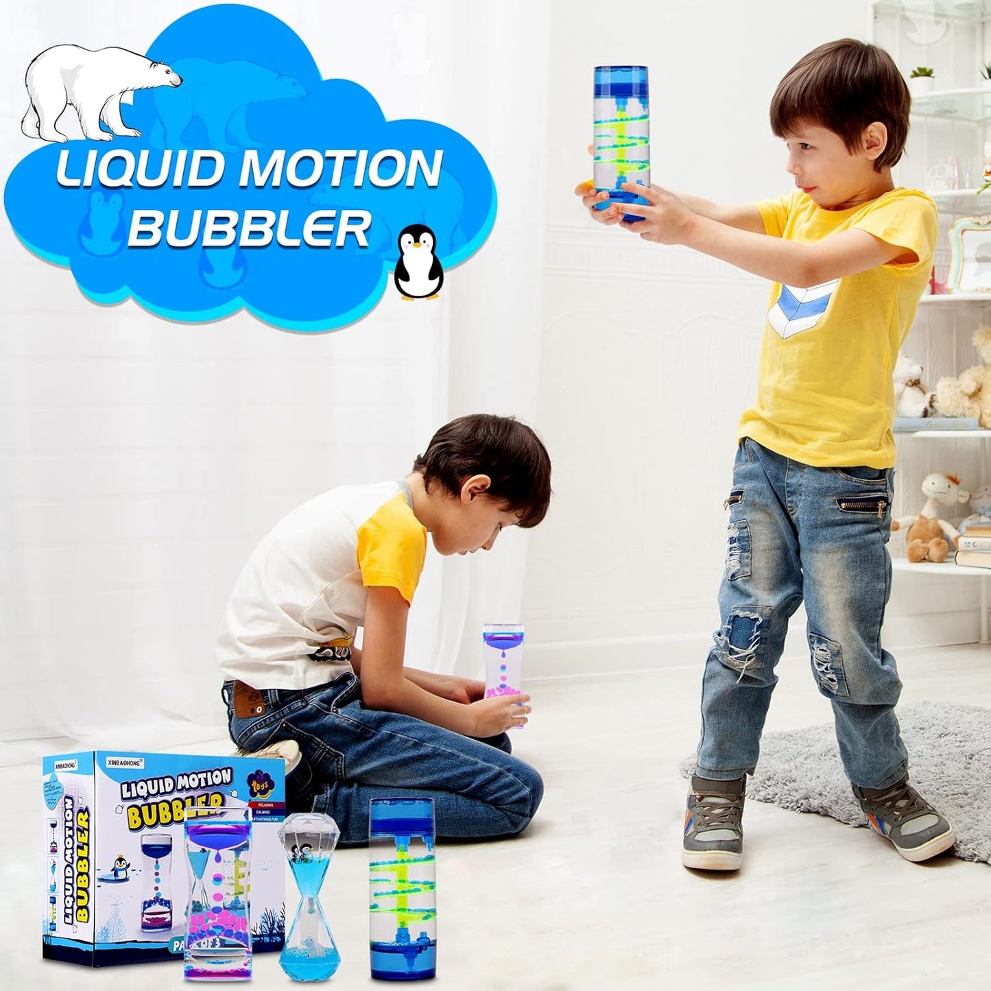 XINBAOHONG Liquid Motion Bubbler for Kids and Adults 3-Pack Hourglass Liquid Bubbler Timer for Sensory Play Fidget Toy Stress Management Desk Decor
