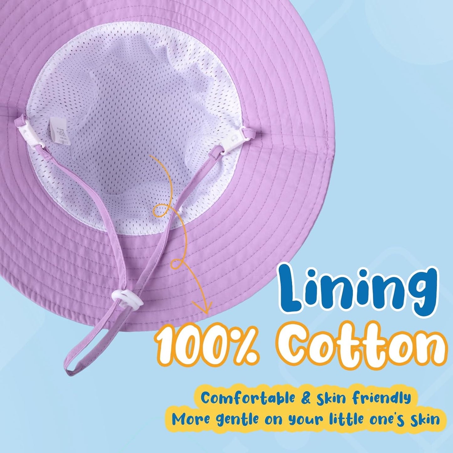 Baby Sun Hat Kids Summer UPF 50+ Toddler Bucket Hat Wide Brim Adjustable Beach Hats for Boys Girls Age 0-6 Years