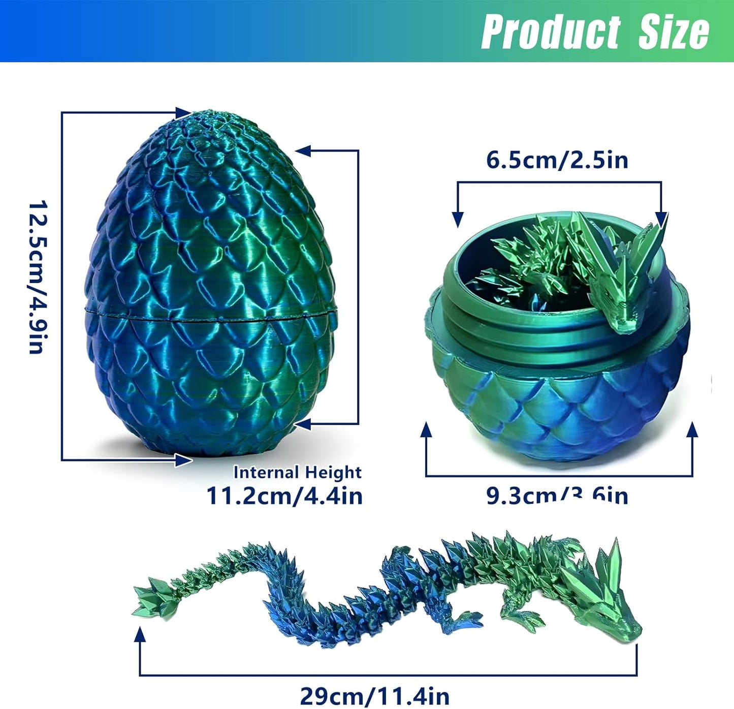 Easter Dragons 3D Printed Dragon Egg with Dragon Inside Crystal Dragon Fidget Toy for Adult Full Articulated Dragon for Home Office Decor